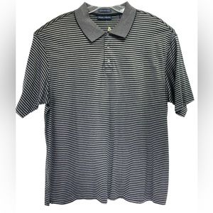 Grant Thomas Mens Sz 2XL Black/Grey Striped‎ Golf Polo Shirt (X17) NWTs
